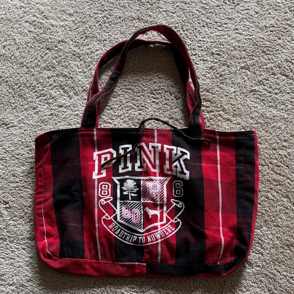 PINK Victoria's Secret Red and Black Crest Tote